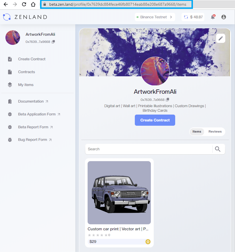 Sell artwork with Zenland - Send your profile link to the buyer